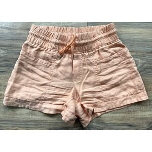 Athleta Cabo Linen 4" Shorts Women's Orange Drawstring Stretch Waist Pockets 2